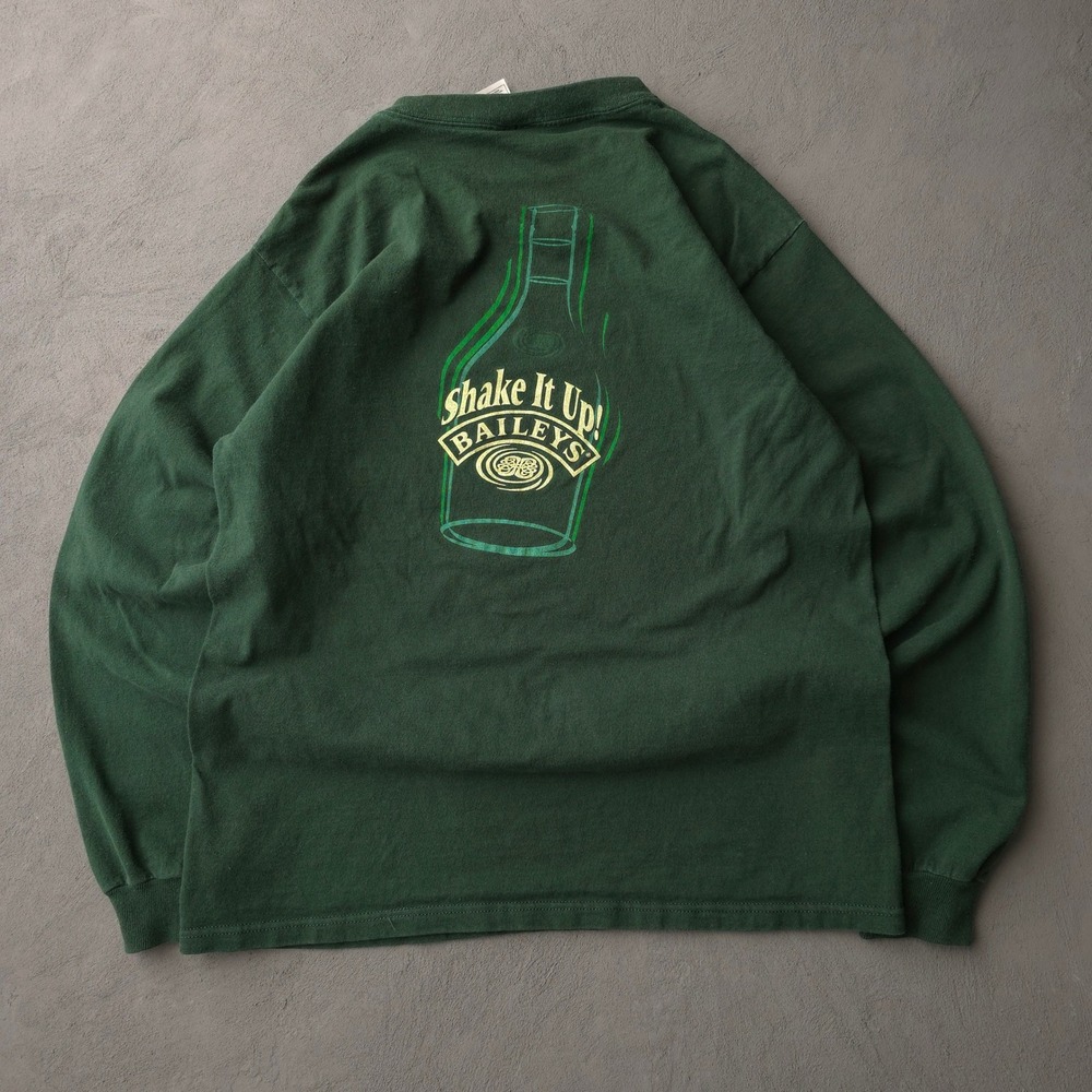 Vintage 90s Fruit of the Loom Green Baileys T-shirt Large Shake It Up LongSleeve